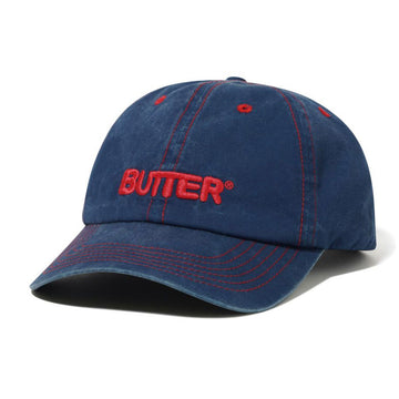 Butter Goods Rounded Logo 6 Panel Cap Washed Navy