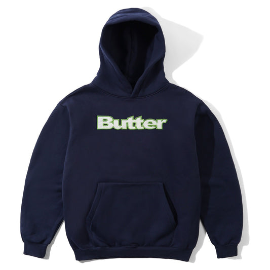 Butter Goods Satin Applique Pullover Hood Navy - front