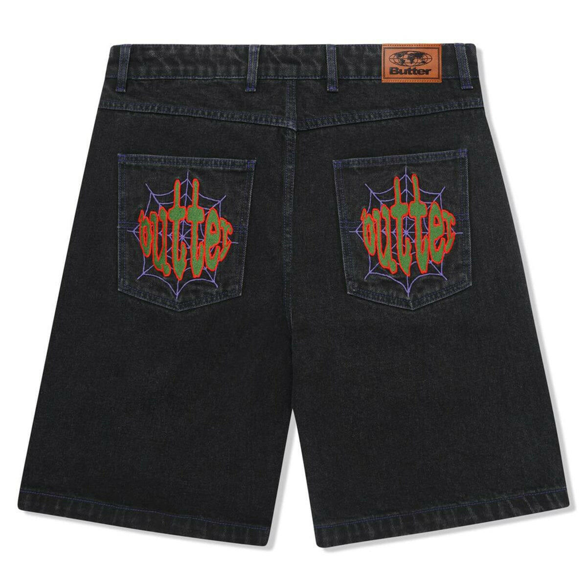 Butter Goods - Spider Denim Shorts Washed Black.