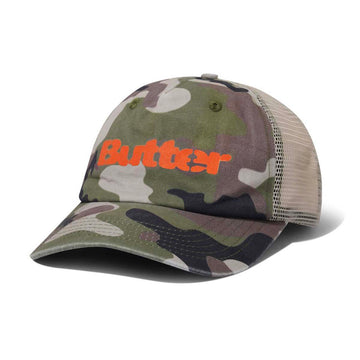 Butter Goods Stencil Trucker Cap Camo Front