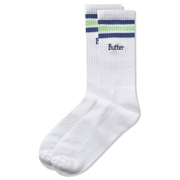 Butter Goods - Stripe Socks White/Lime/Navy.