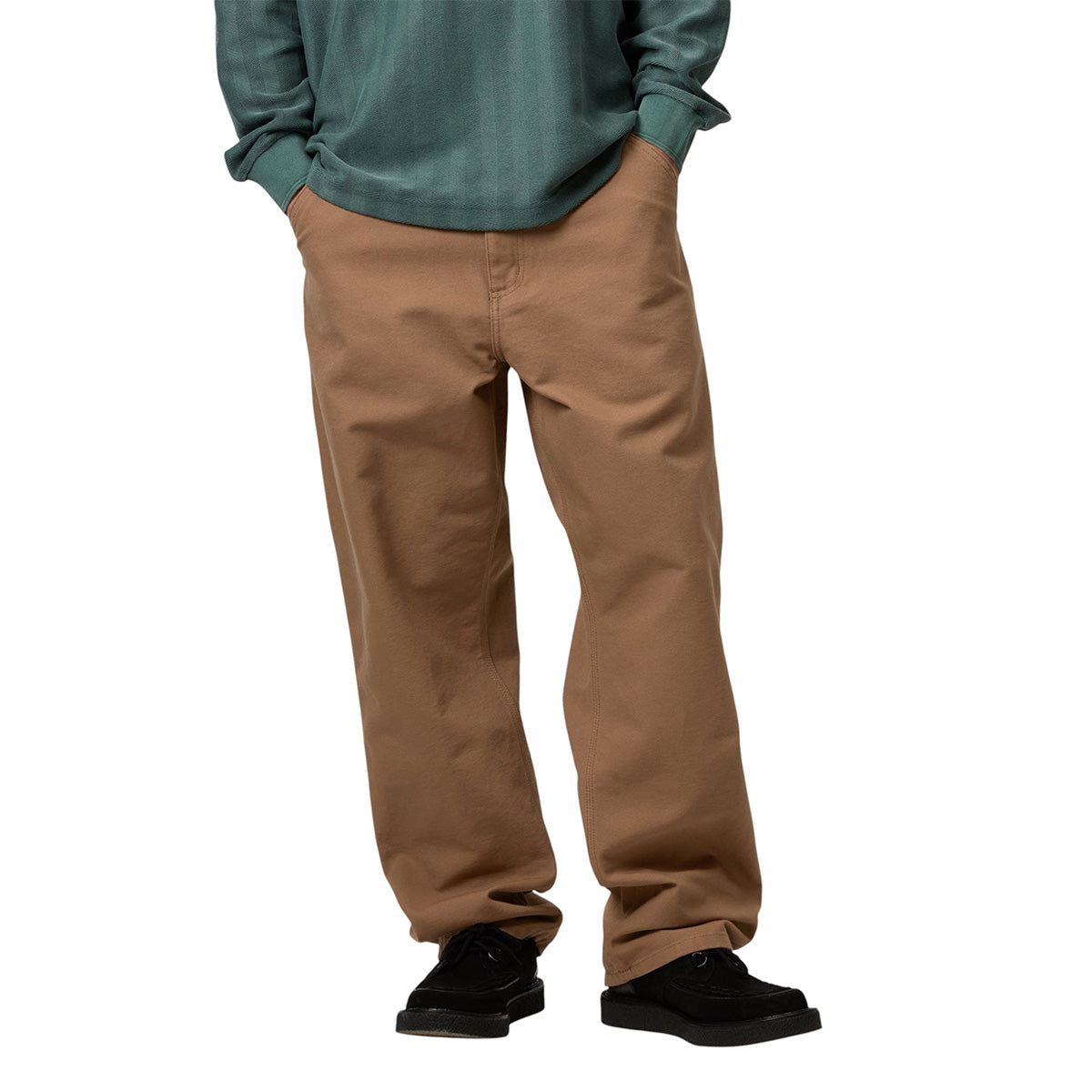 Carhartt WIP Single Knee Pant Hamilton Brown Rinsed Front Model