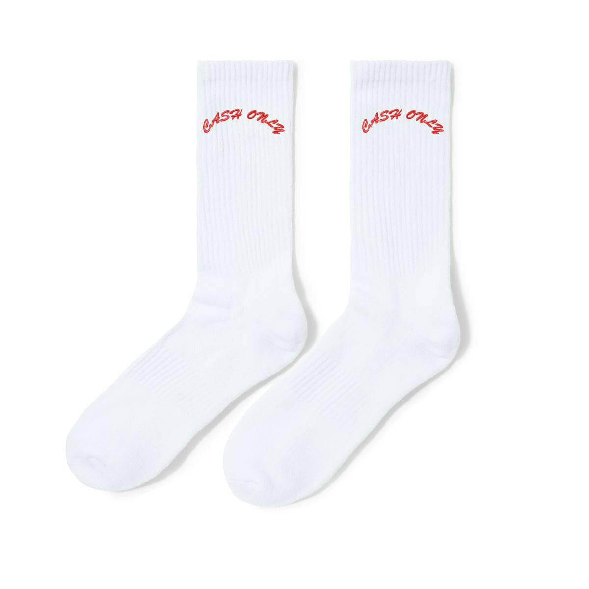 Cash Only - Logo Crew Socks White.