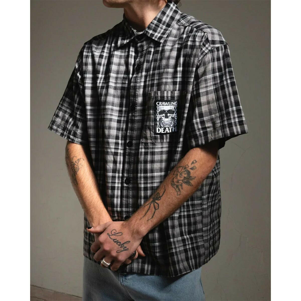 Crawling Death - TV Skull Check Shirt Black.