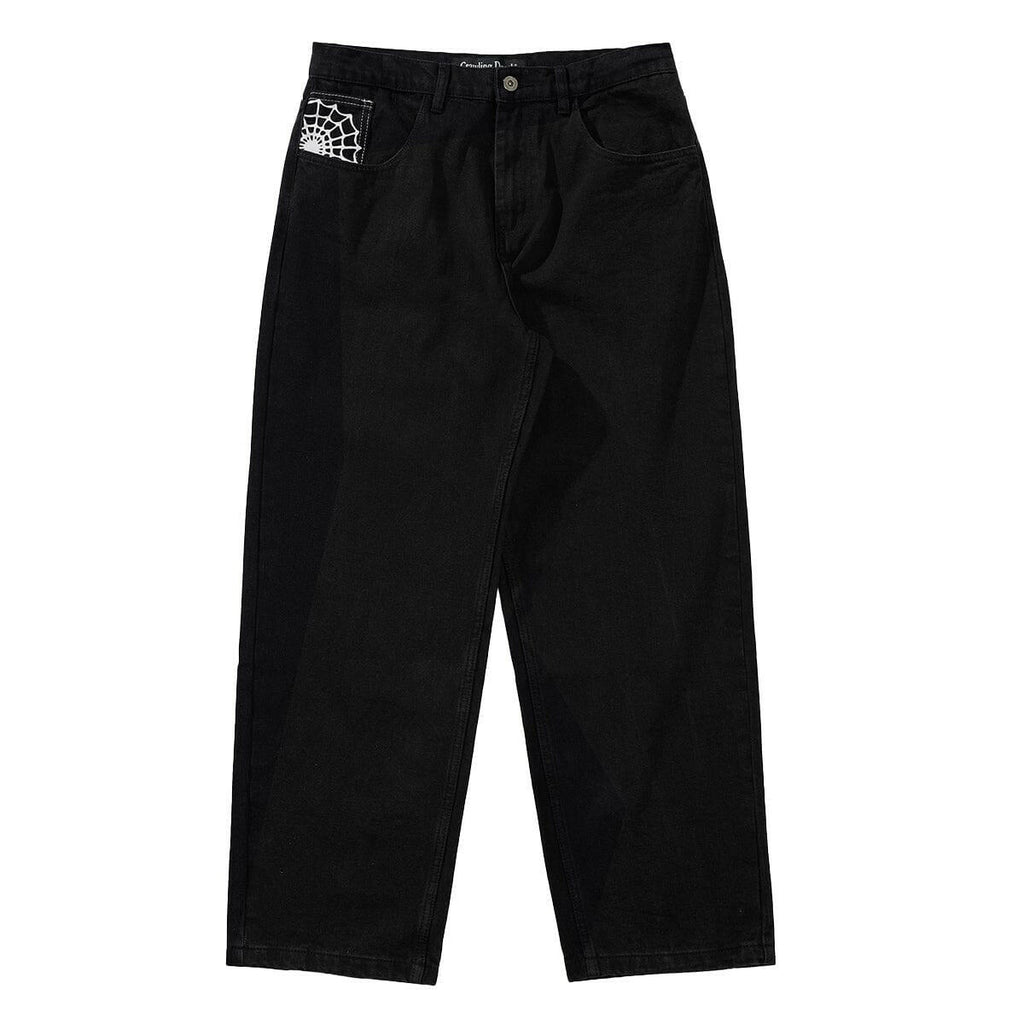 Crawling Death Web Denim Jeans in Black – Order Today