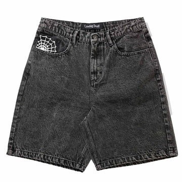 Crawling Death - Web Denim Shorts Acid Black.