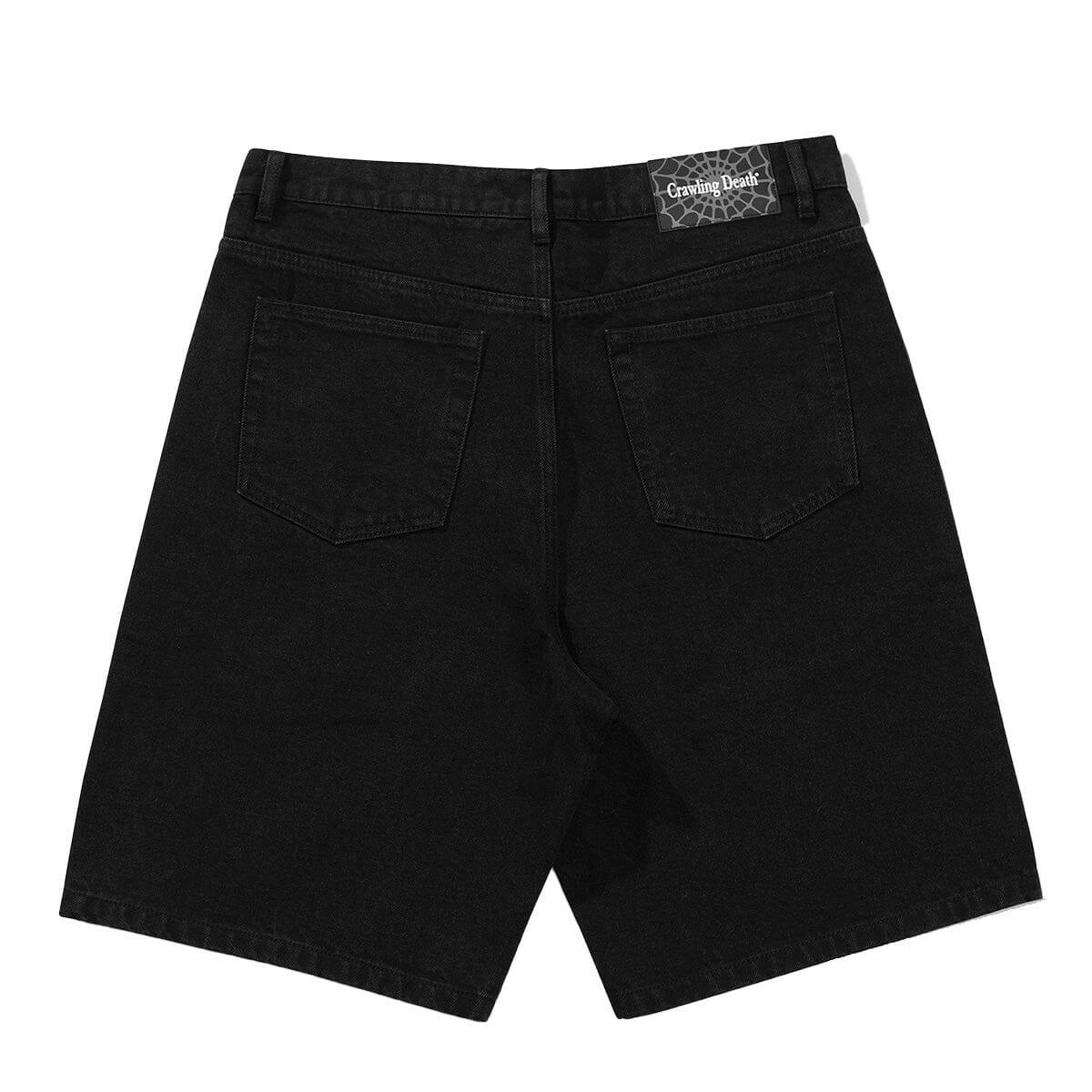 Crawling Death - Web Denim Shorts Black.