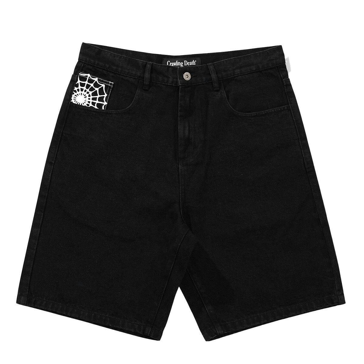 Crawling Death - Web Denim Shorts Black.