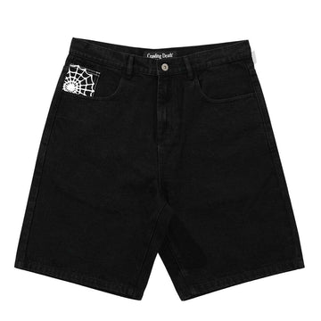 Crawling Death - Web Denim Shorts Black.