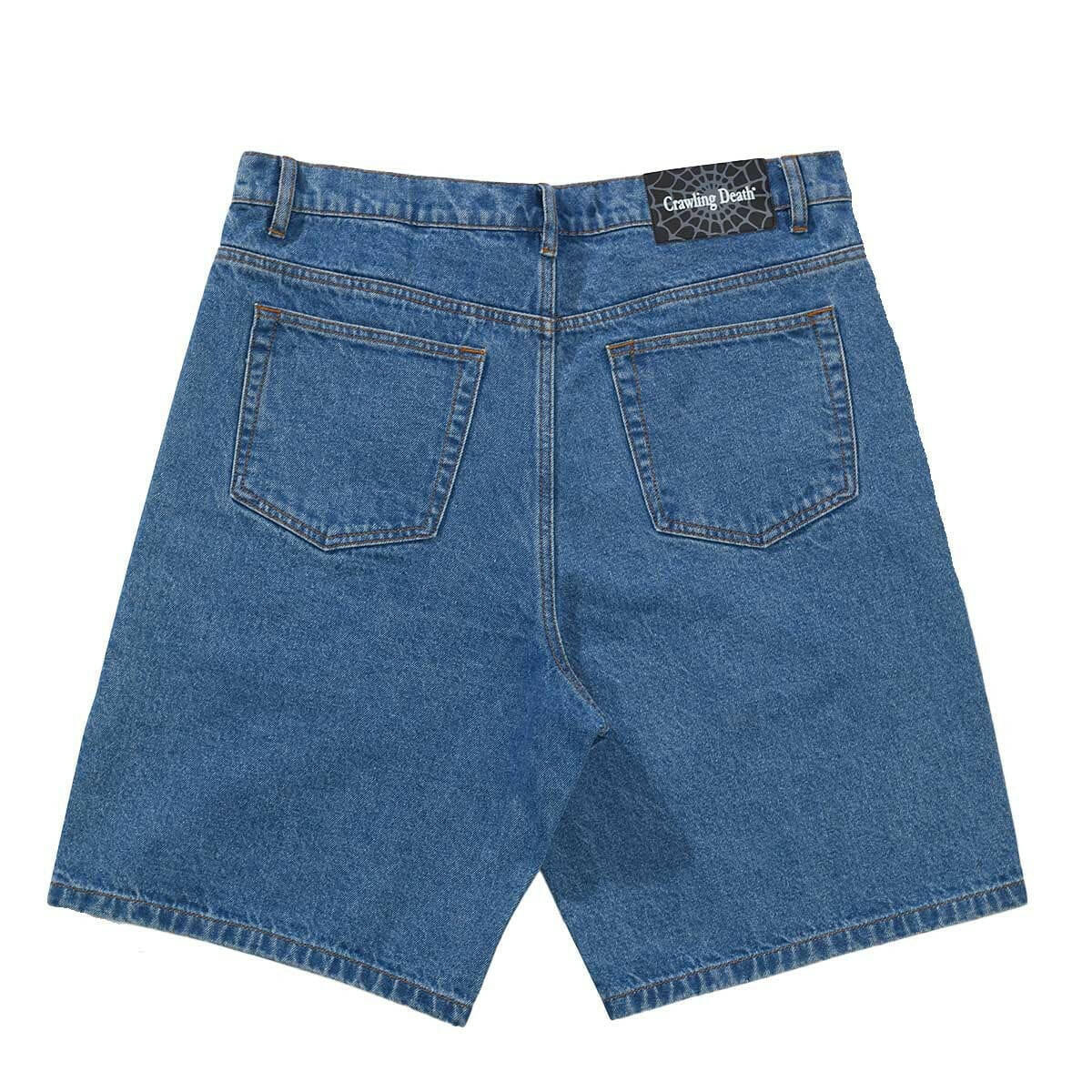 Crawling Death - Web Denim Shorts Mid Blue.