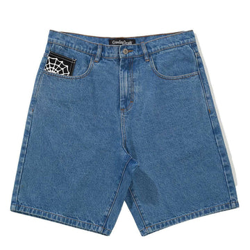 Crawling Death - Web Denim Shorts Mid Blue.