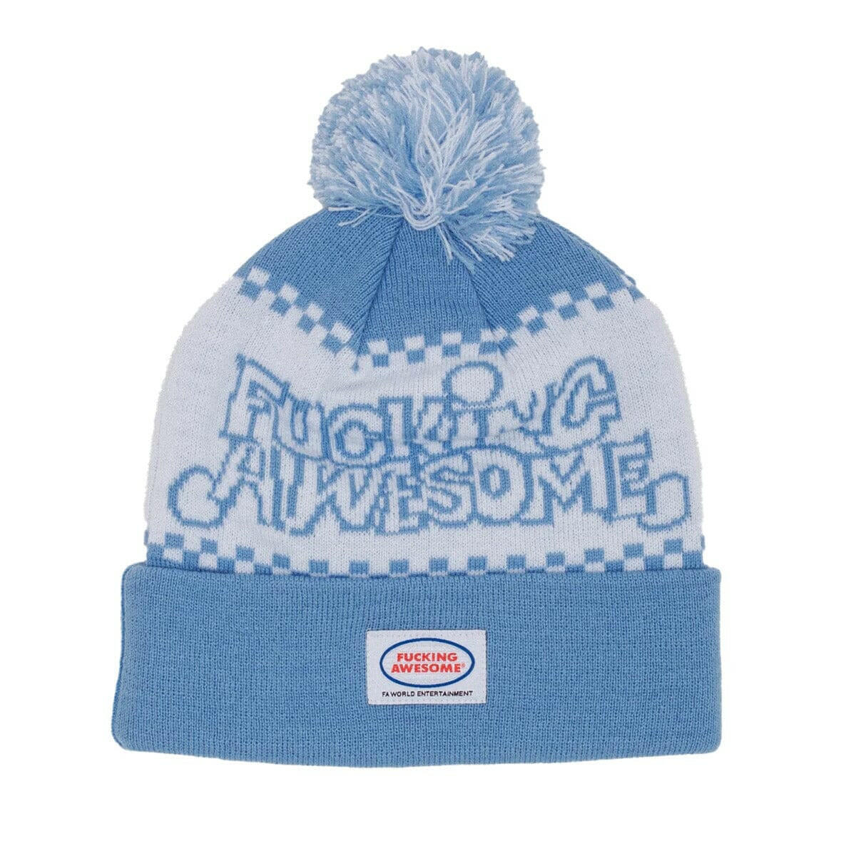 Fucking Awesome - PBS Jacquard Ball Beanie White/Light Blue.