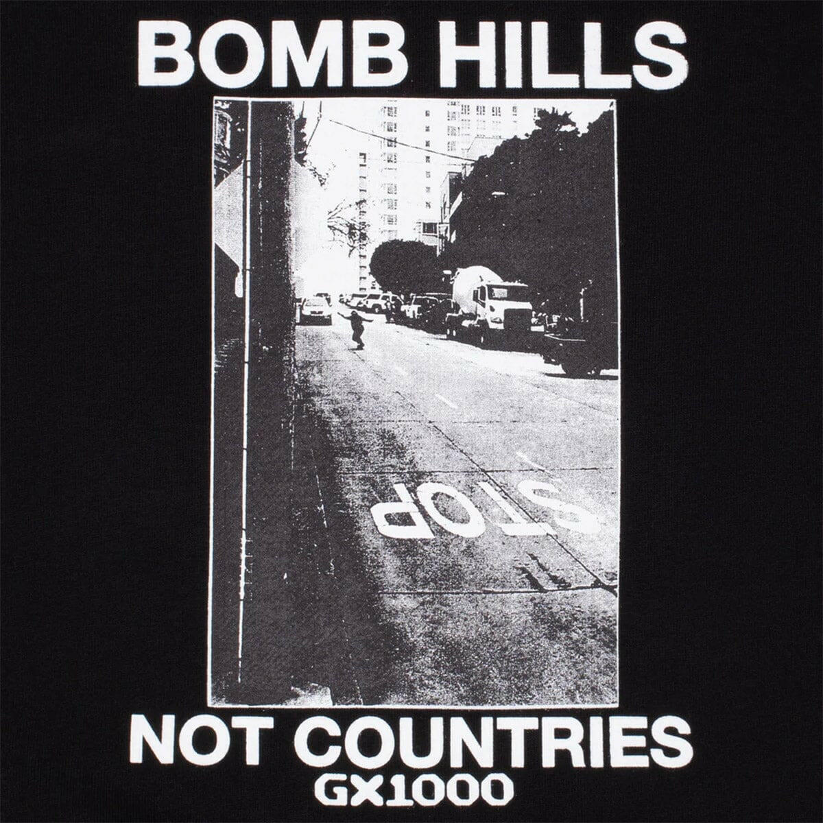 GX1000 - Bomb Hills Not Countries Hoodie Black/White.