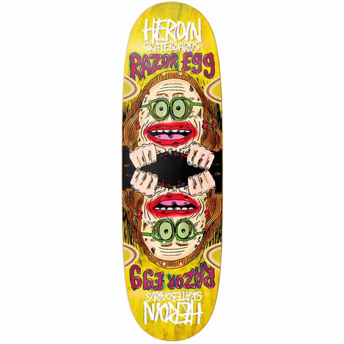 Heroin Auntie Razoregg Yellow 9.75 Skateboard Deck