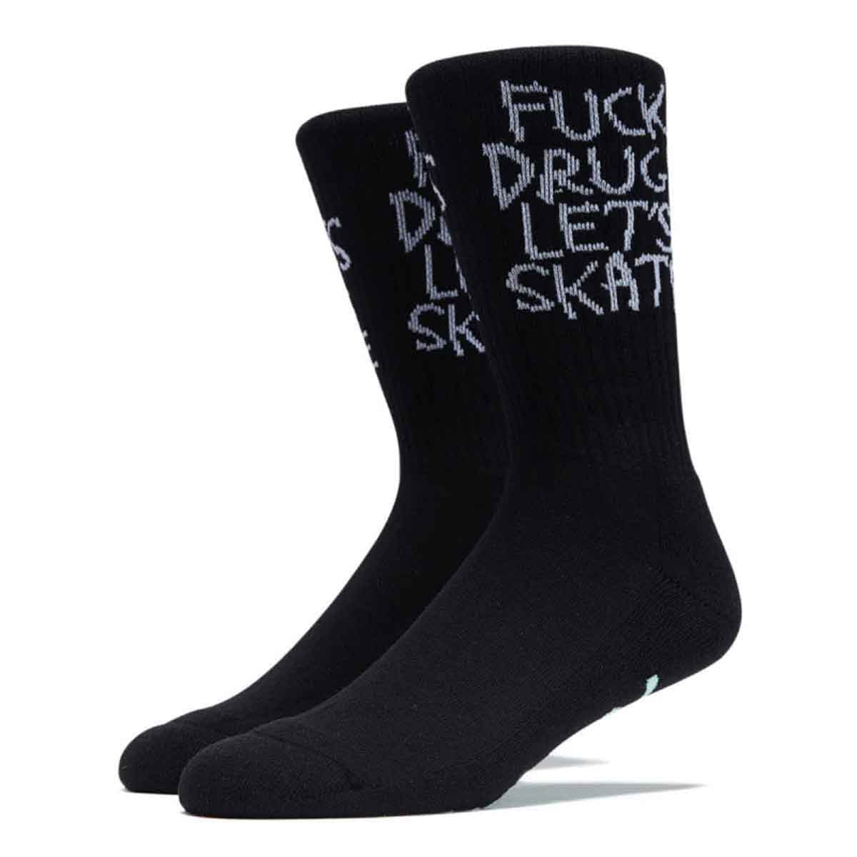 Heroin Fuck Drugs Let's Skate Socks Black