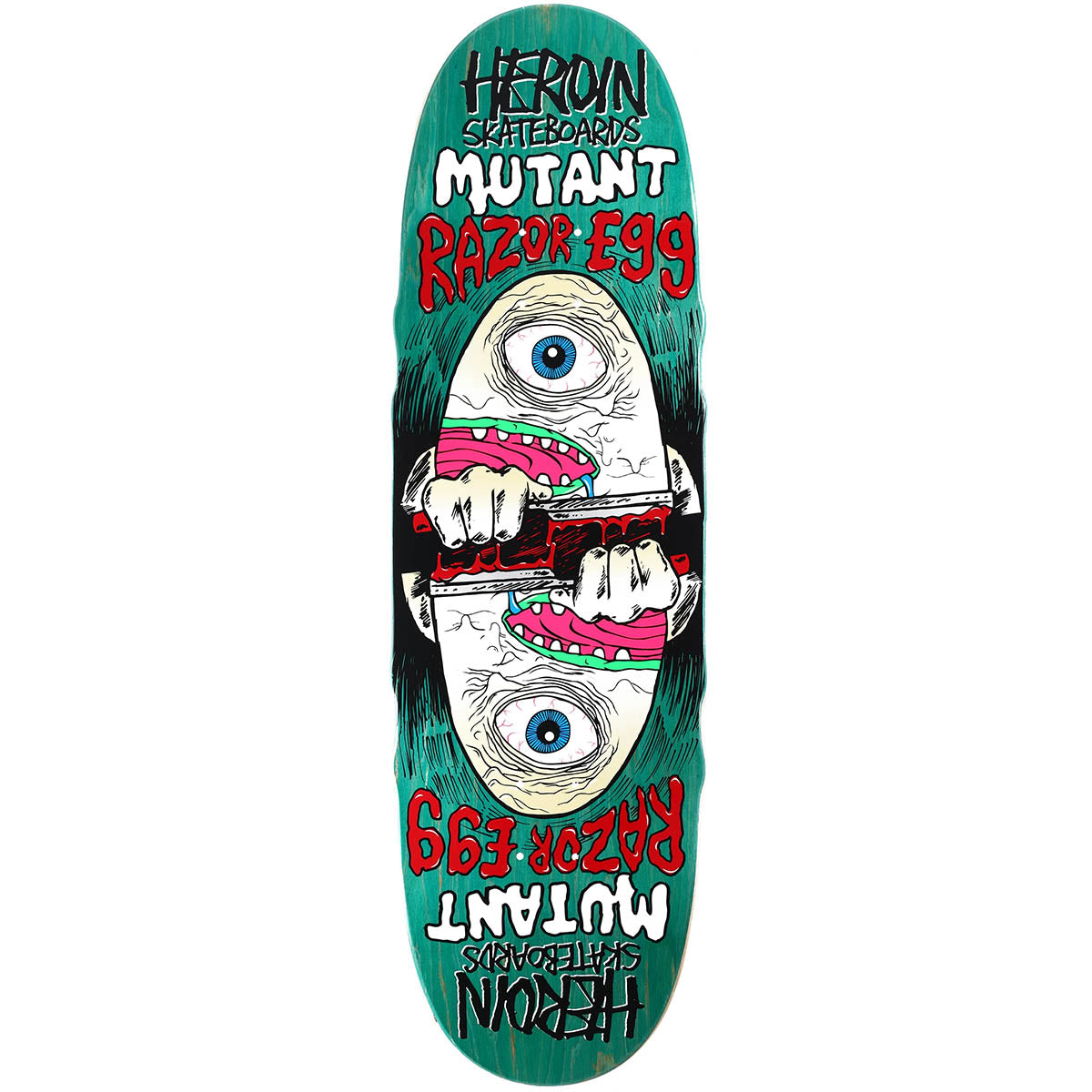 Heroin - Mutant Razoregg Teal 9.5 Skateboard Deck.