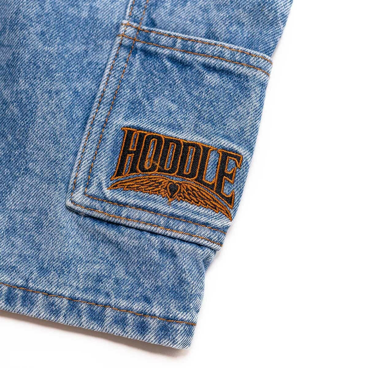Hoddle - Carpenter Heart Jean Shorts Laser Paint Splatter Light Wash.