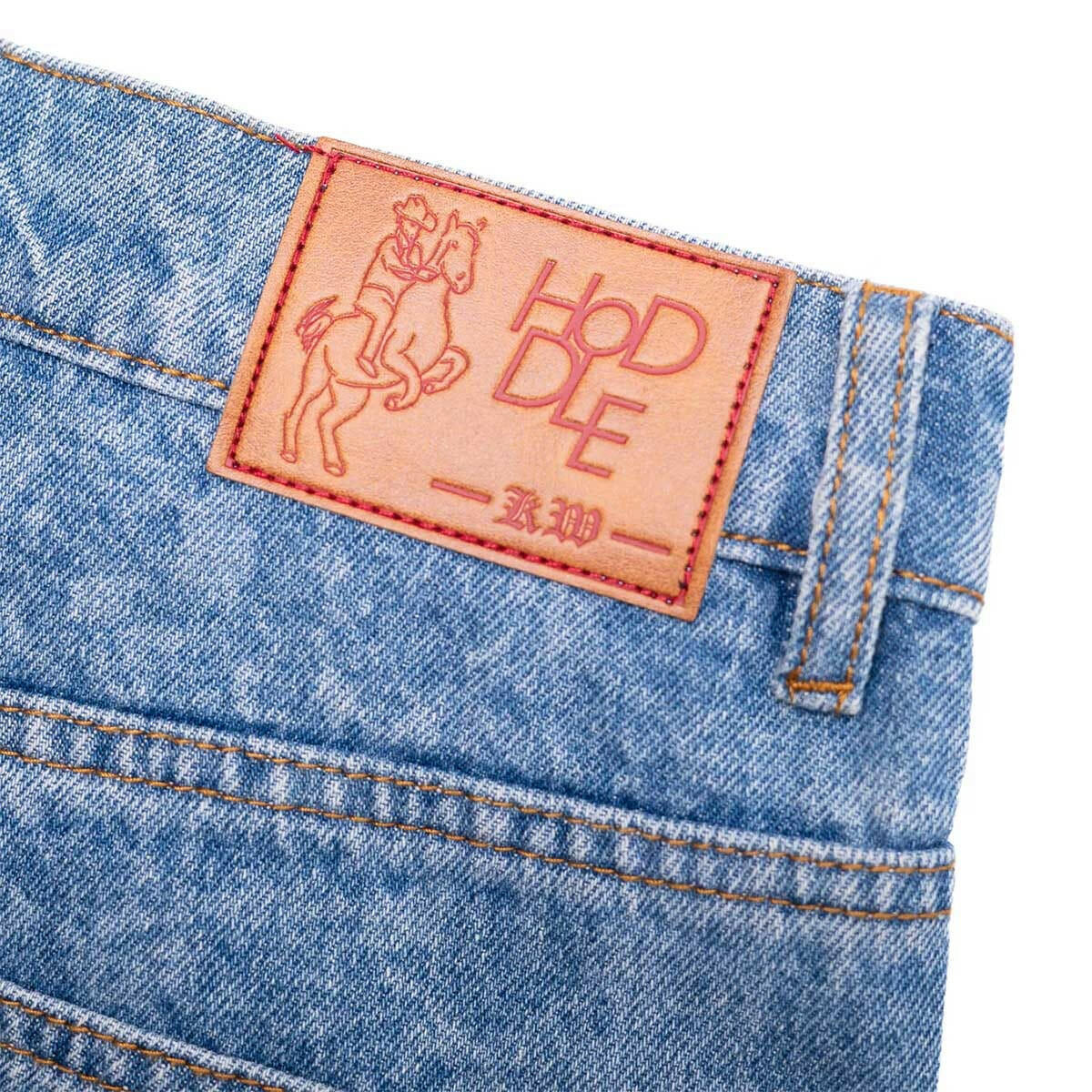 Hoddle - Carpenter Heart Jean Shorts Laser Paint Splatter Light Wash.