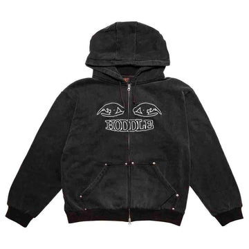 Hoddle - Watcher Zip Up Hoodie Black Wash.
