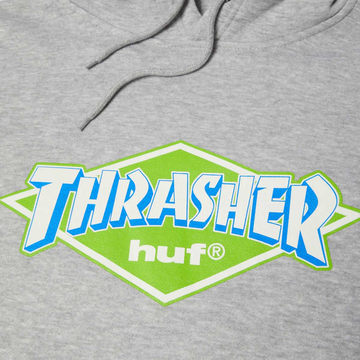 Huf Thrasher Logo Hoodie Heather Grey Front Detail