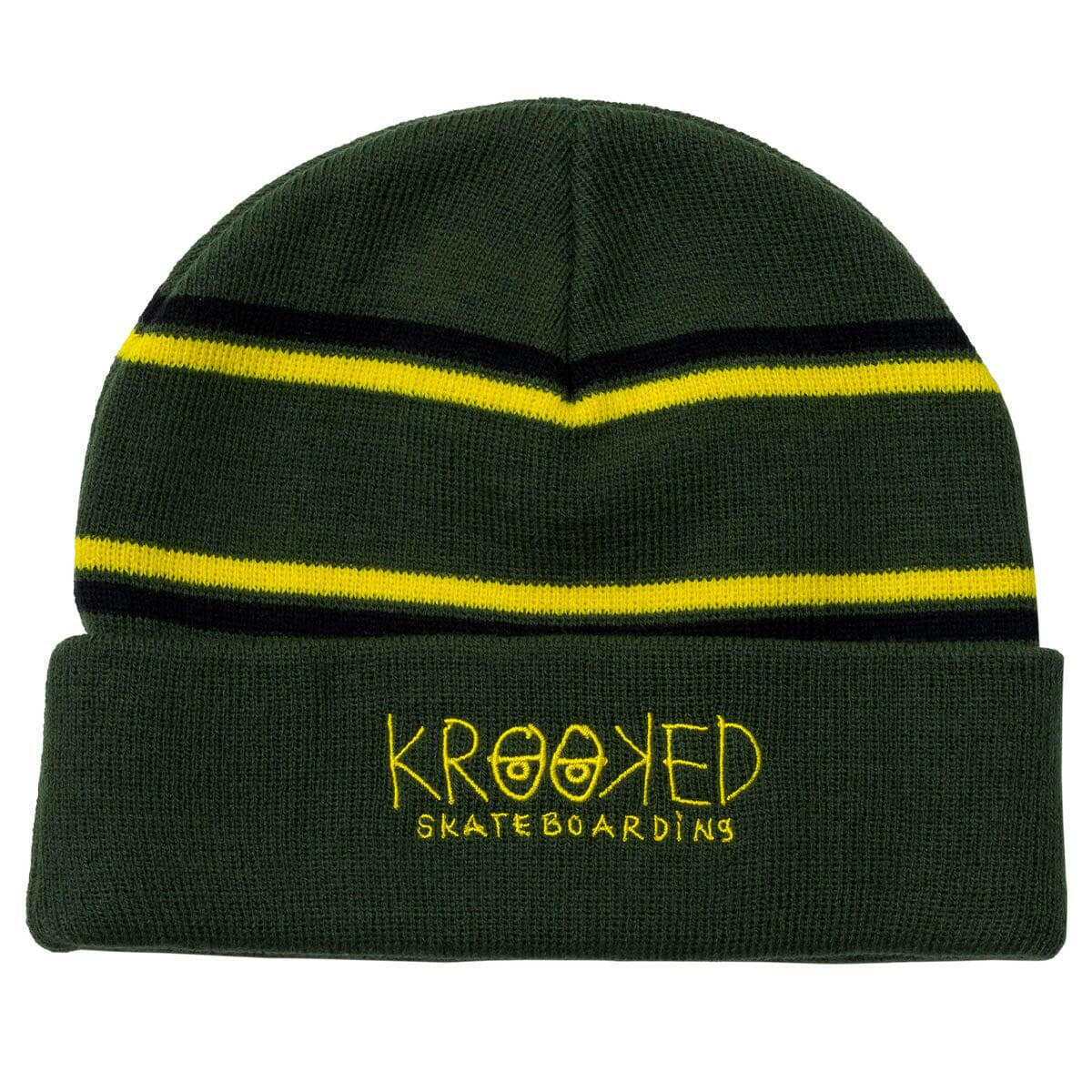 Krooked - Krooked Eyes Cuff Beanie Dark Green/Black/Yellow.