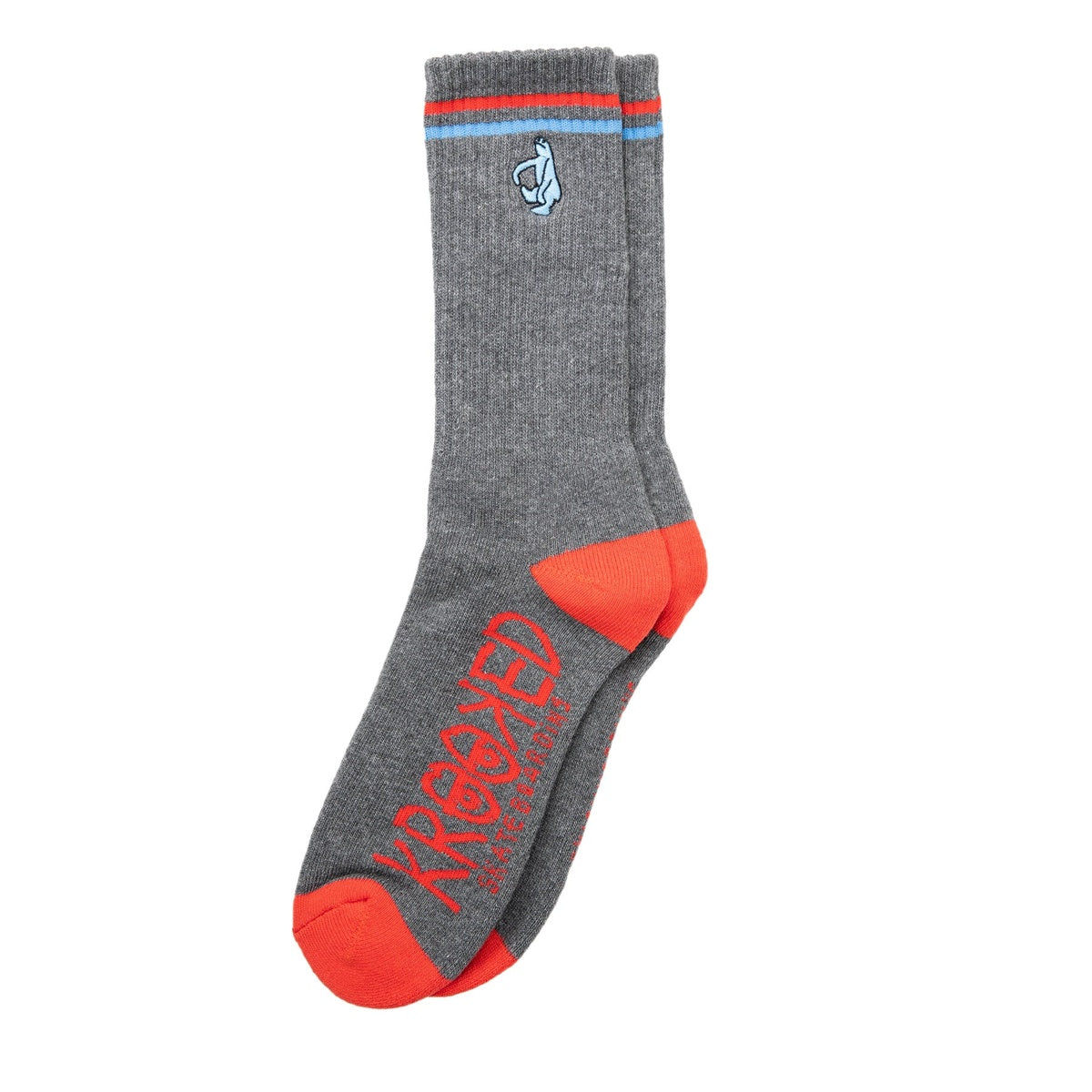 Krooked Shmoo Embroidered Socks Charcoal Blue Red, pair front view