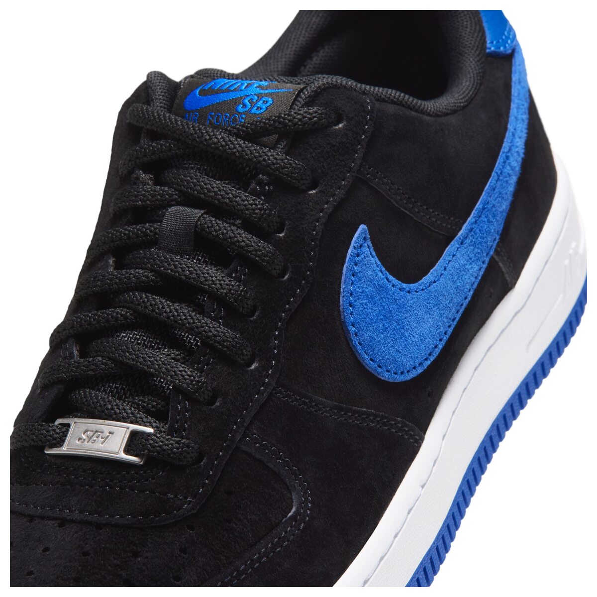 Nike SB Air Force 1 Low City Pack Shoes Black/Game Royal upper detail view