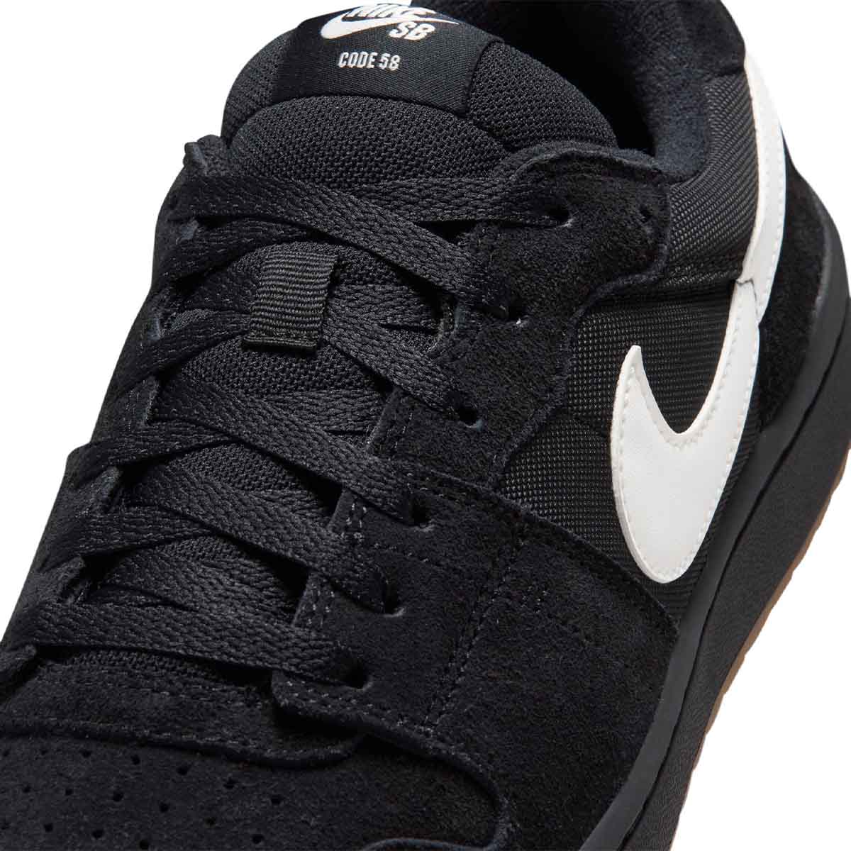Nike SB Code 58 Skate Shoes Black/White/Gum Side Detail View