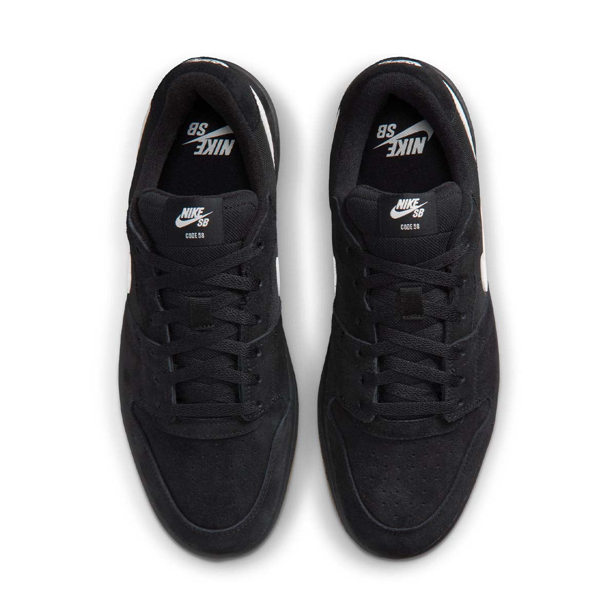 Nike SB Code 58 Skate Shoes Black/White/Gum Top View