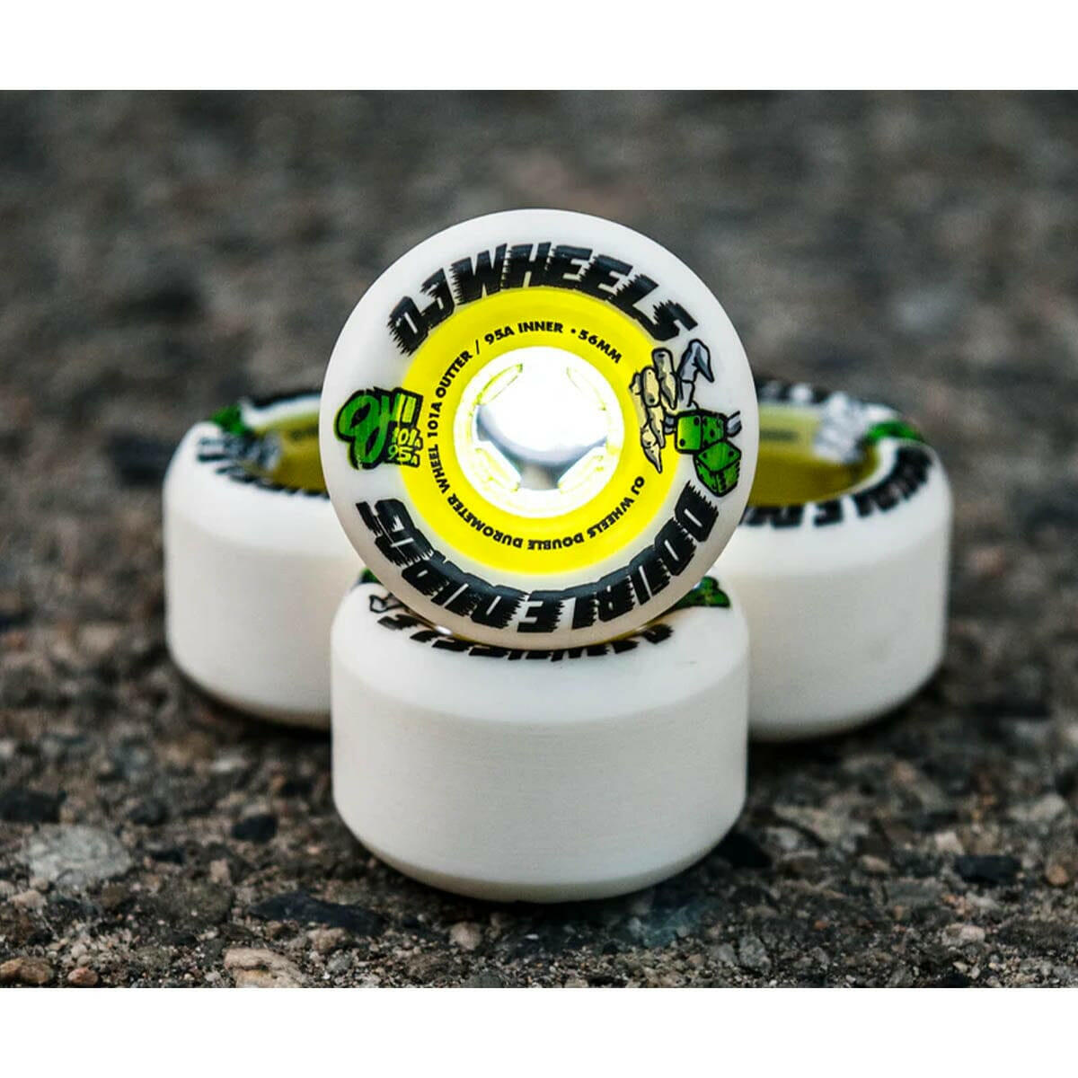 OJ - Double Duro White Green Mini Combo 56MM 101A/95A Skateboard Wheels.