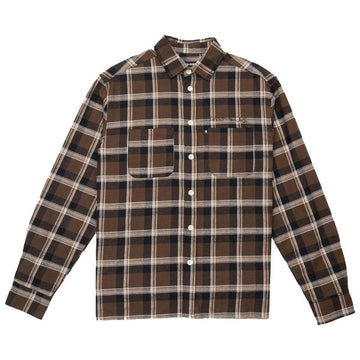 Pass~Port - Stem Logo Workers Check Shirt Brown.