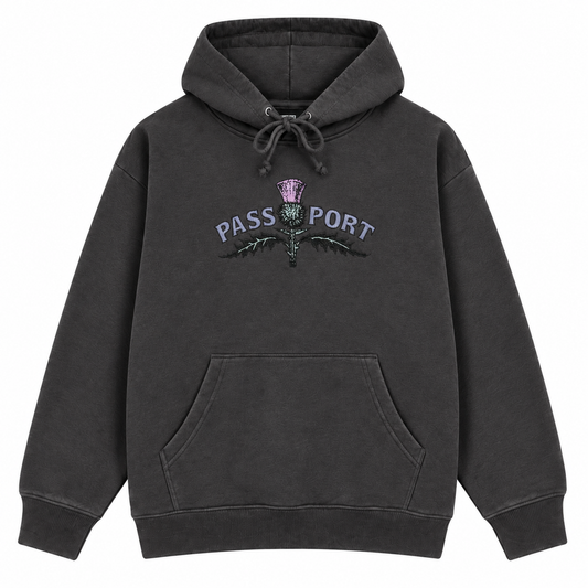 Pass~Port Thistle Embroidery Hoodie Tar front flat lay
