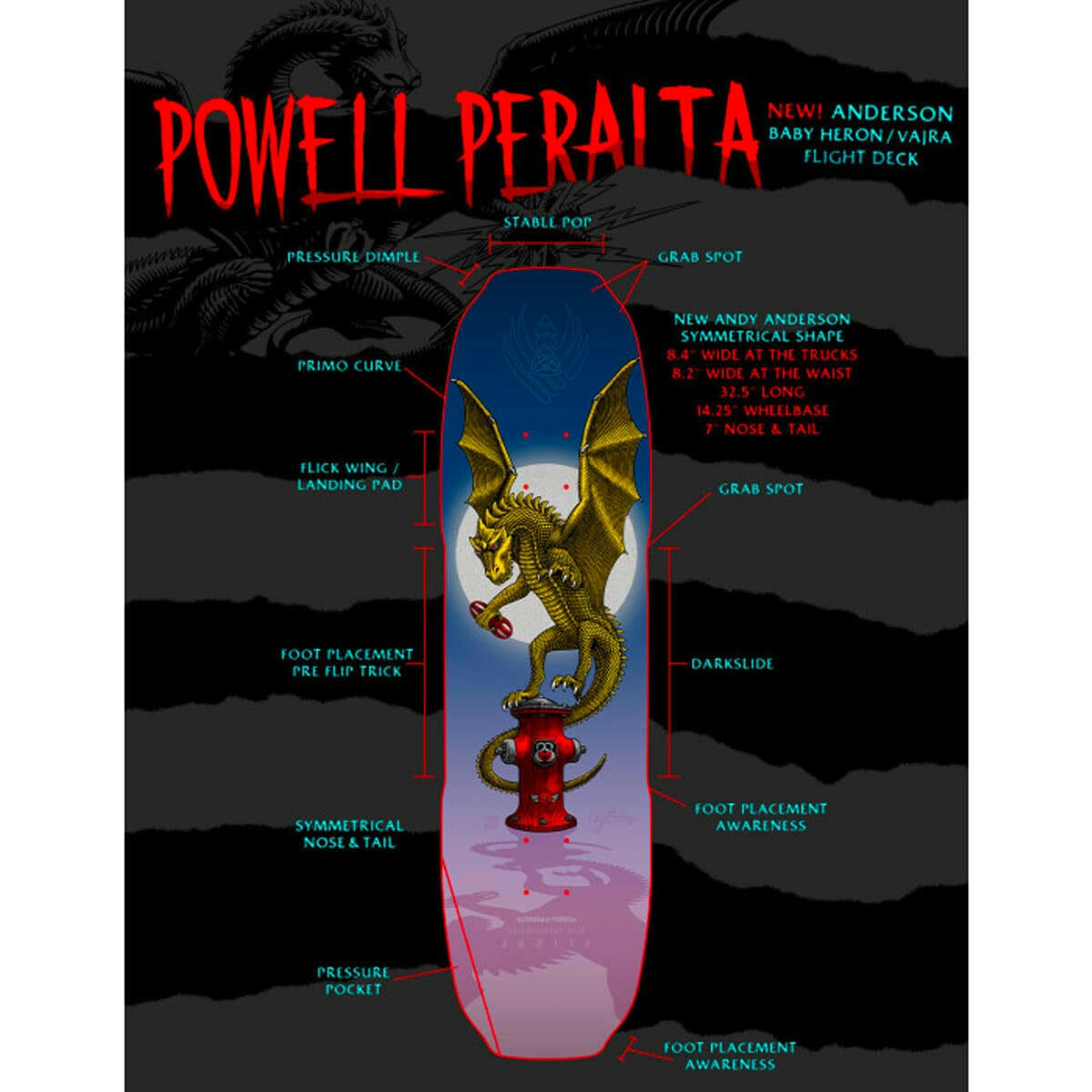 Powell Peralta - Andy Anderson Baby Heron Vajra Flight 302 8.4 Skateboard Deck.