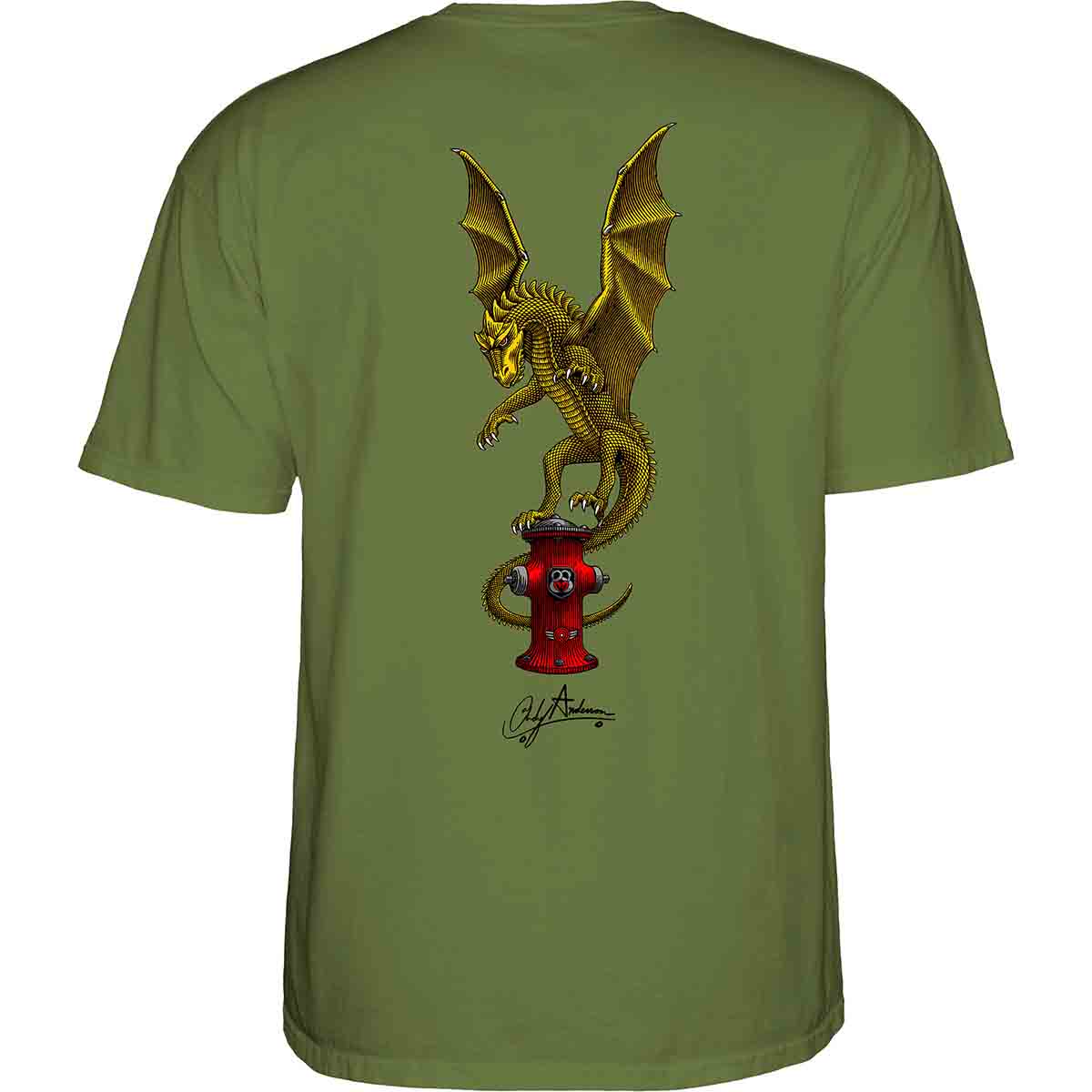 Powell Peralta Andy Anderson Hydrant Youth Tee Military Green Back