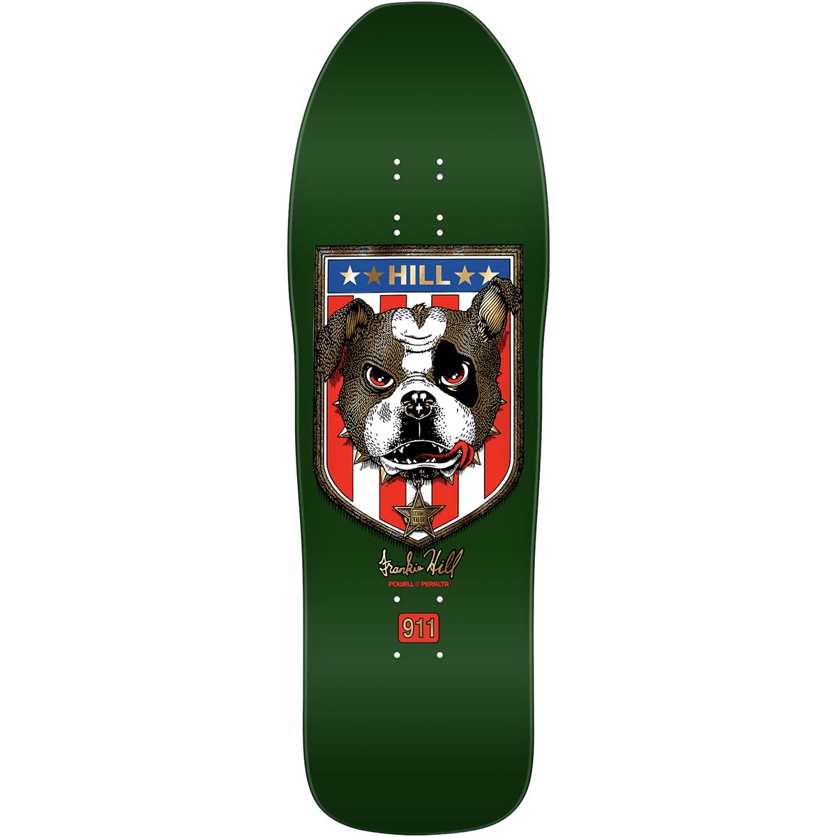 Powell Peralta Frankie Hill Bulldog Green/Gold Foil 10.0 Reissue Skateboard Deck