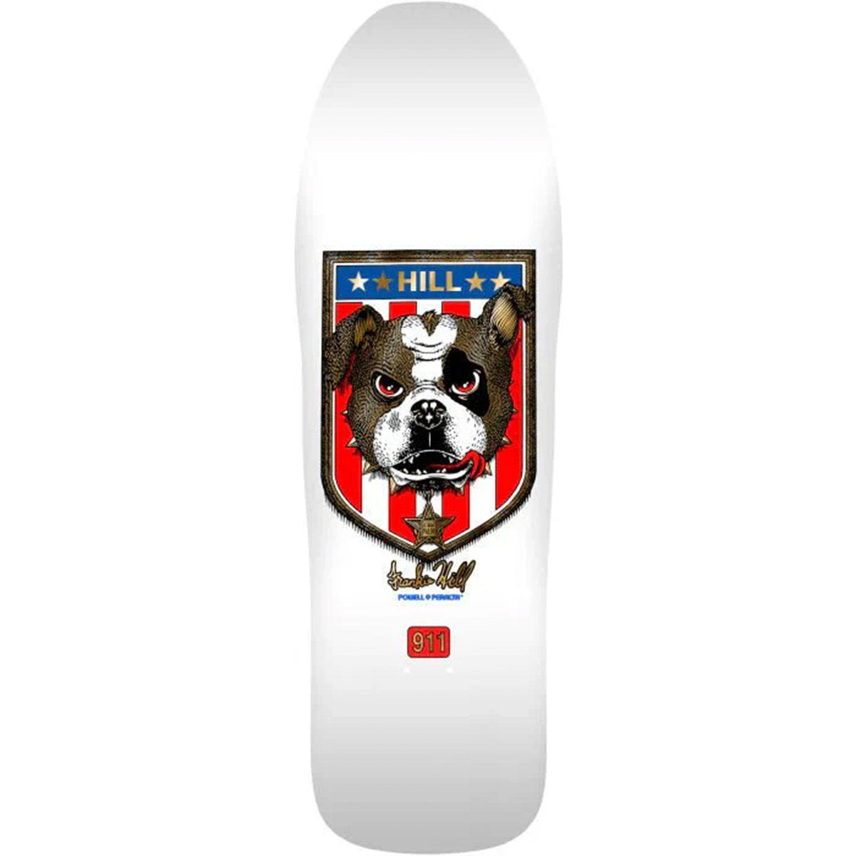 Powell Peralta - Frankie Hill Bulldog White/Gold Foil 10.0 Reissue Skateboard Deck.