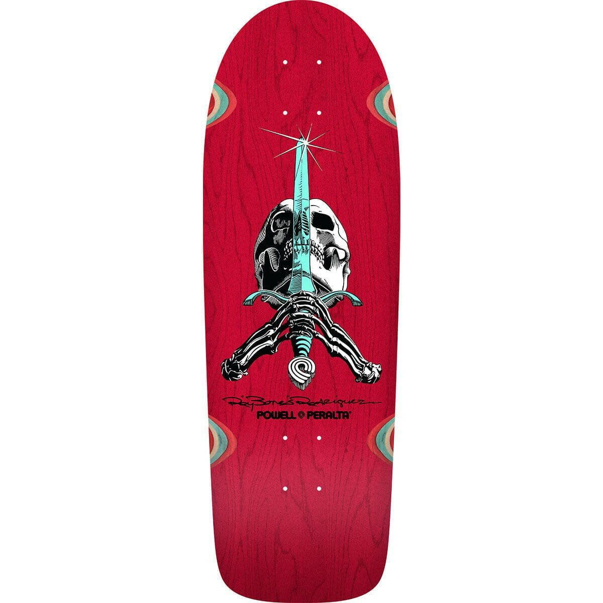 Powell Peralta - Rodriguez Skull & Sword OG Red 10.0 Reissue Skateboard Deck.