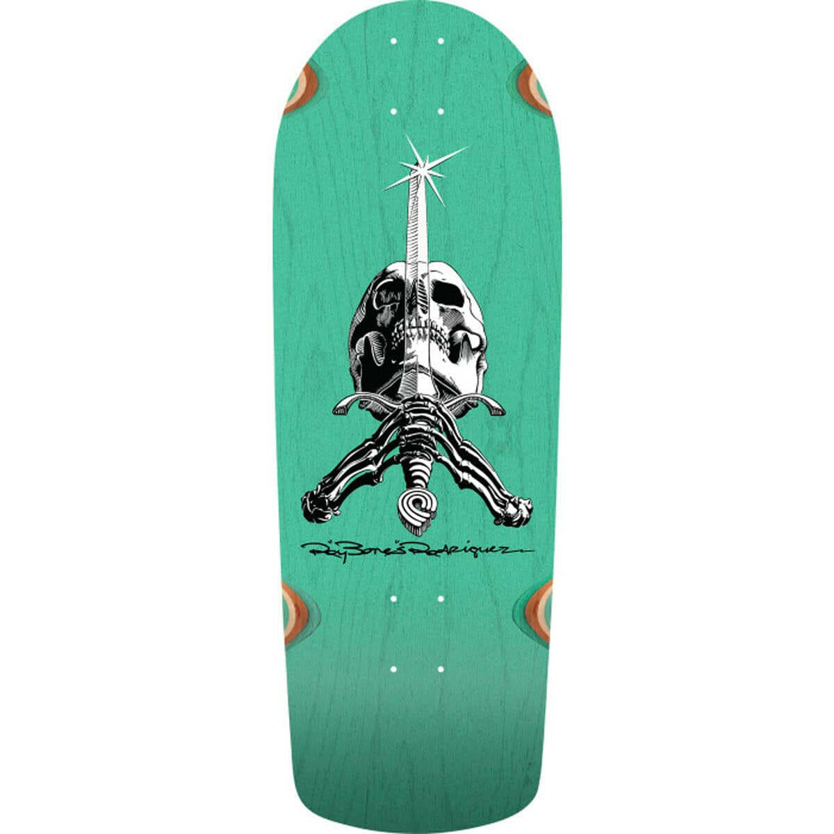 Powell Peralta - Rodriguez Skull & Sword OG Snub Teal 10.0 Reissue Skateboard Deck.