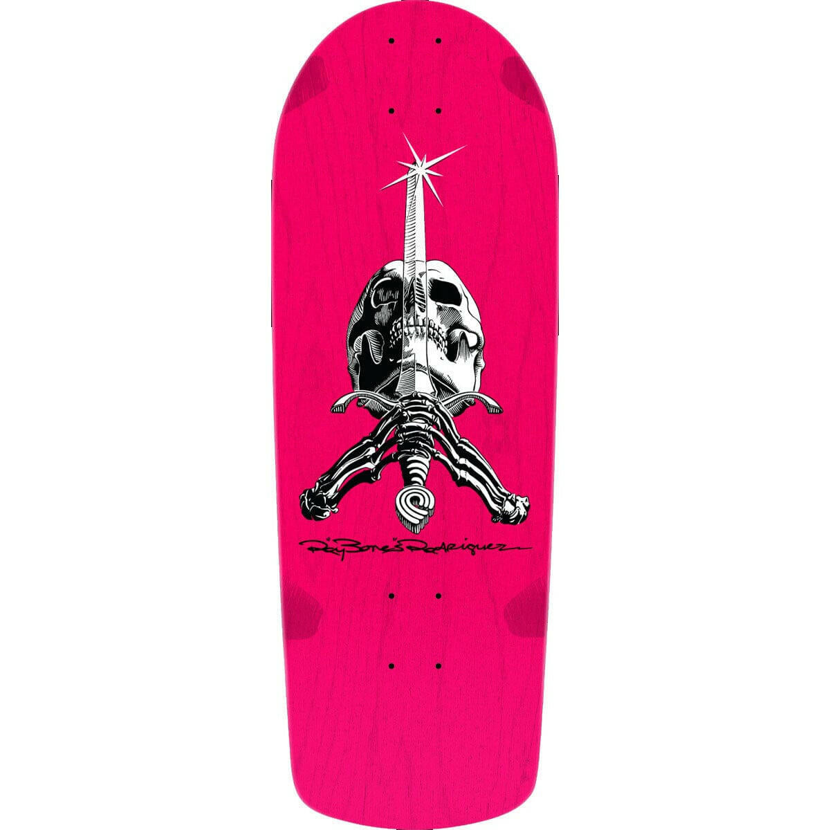 Powell Peralta - Rodriguez Skull & Sword OG Pink 10.0 Reissue Skateboard Deck.