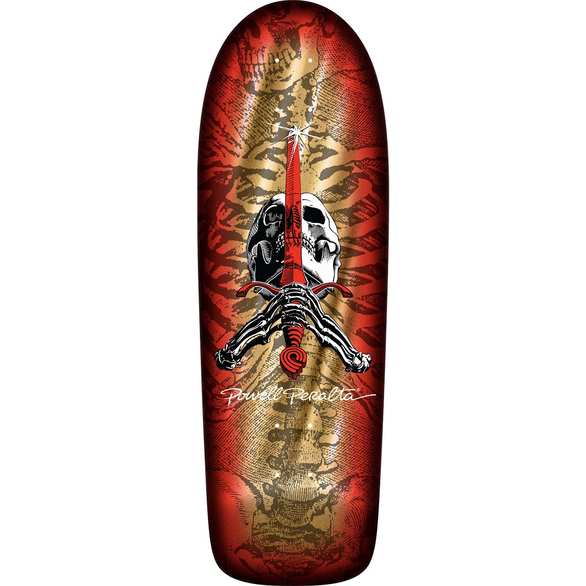 Powell Peralta - Skull & Sword OG Gold Foil 10.0 Reissue Skateboard Deck.