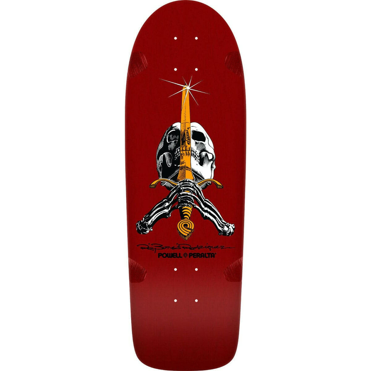 Powell Peralta - Rodriguez Skull & Sword OG Maroon 10.0 Reissue Skateboard Deck.