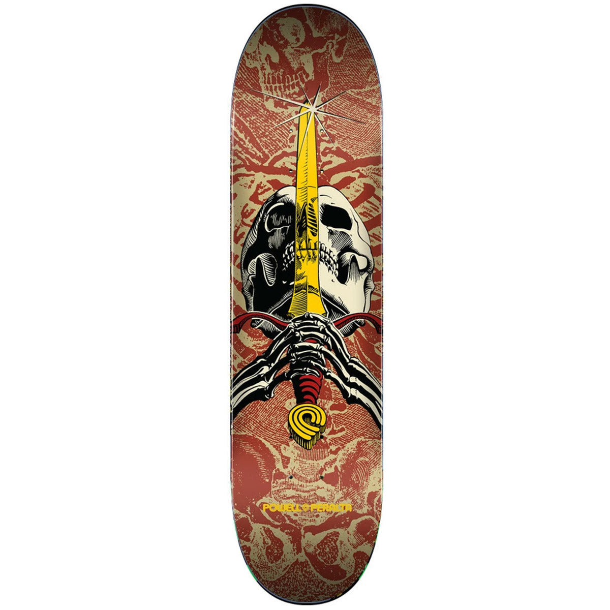 Powell Peralta Skull & Sword Khaki/Burgundy 7.5 Skateboard Deck