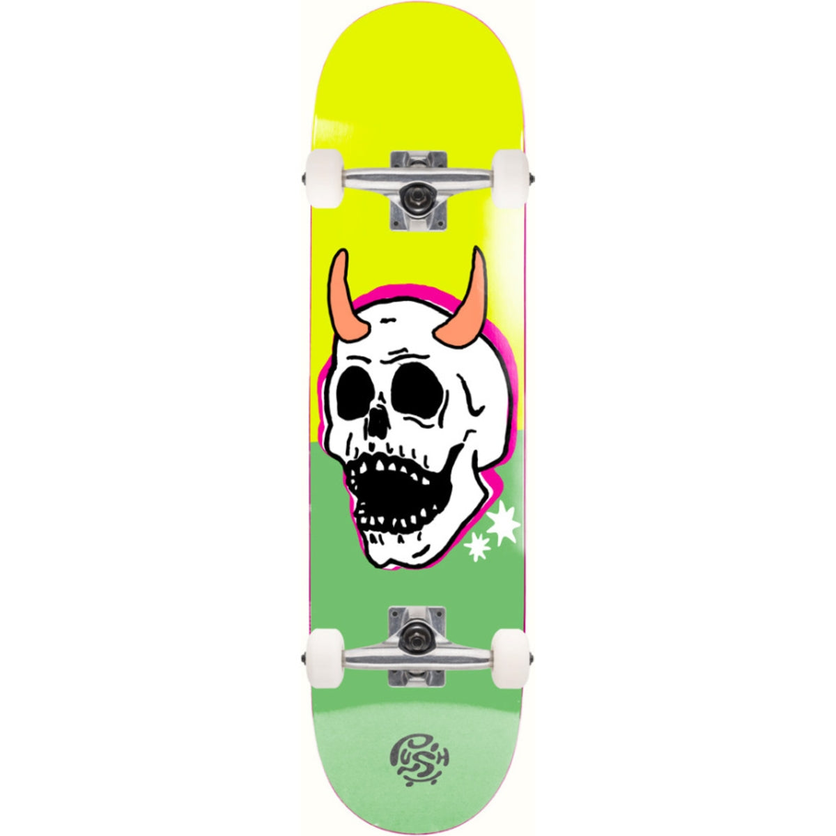 Push Skull Horn Soft Top 6.5 Complete Skateboard Lime Green - front/graphic view