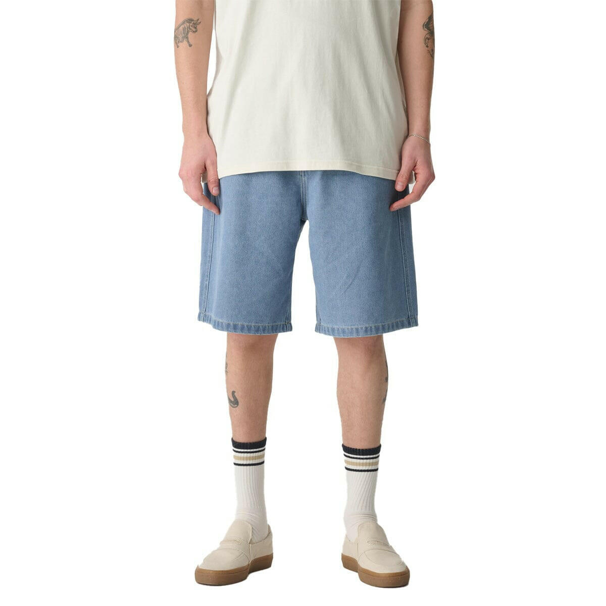 S/Double - Emb Denim Standard Shorts Mid Blue.