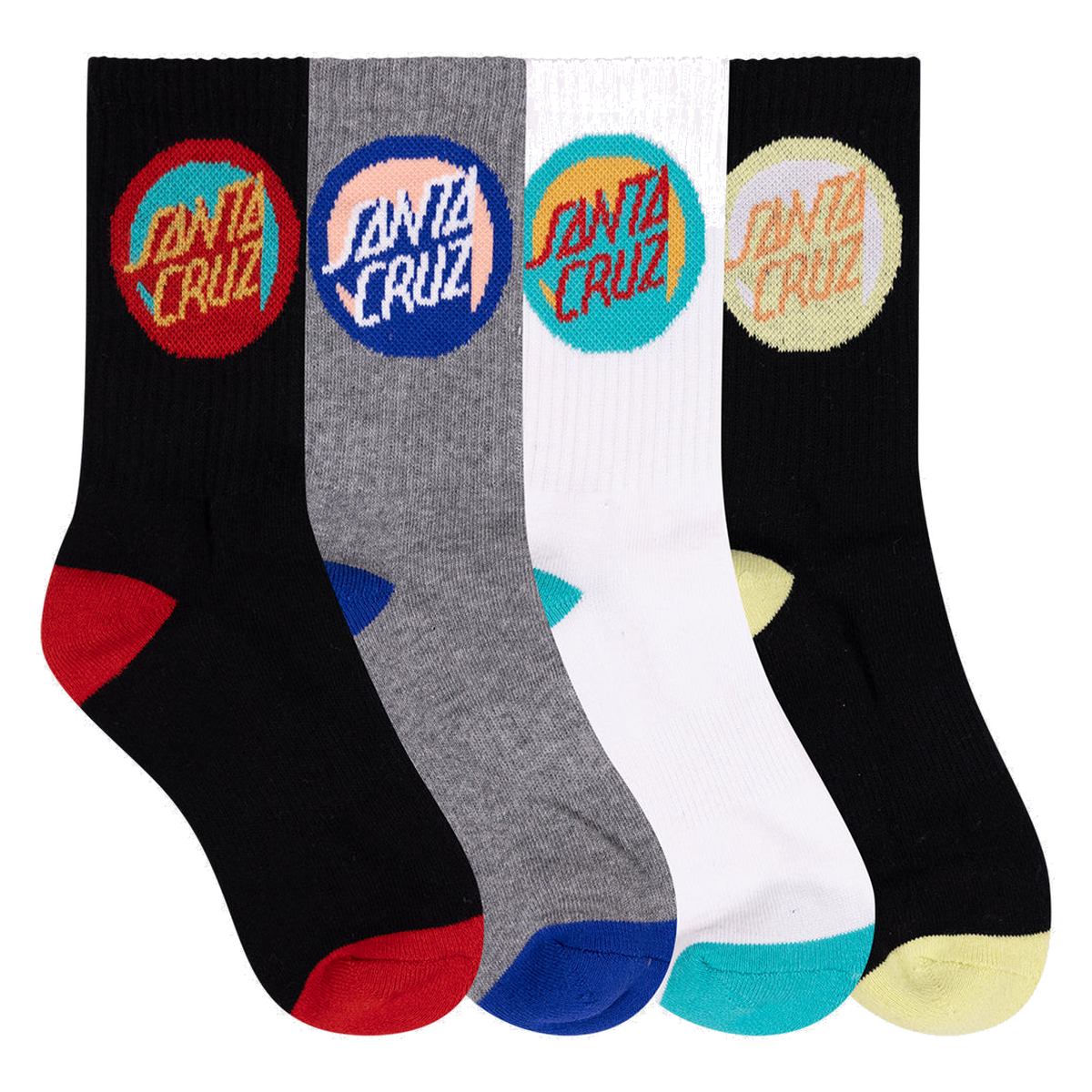 Santa Cruz - Bold Shadow Dot Youth Crew Socks 4 Pack Black/White/Grey - pack view