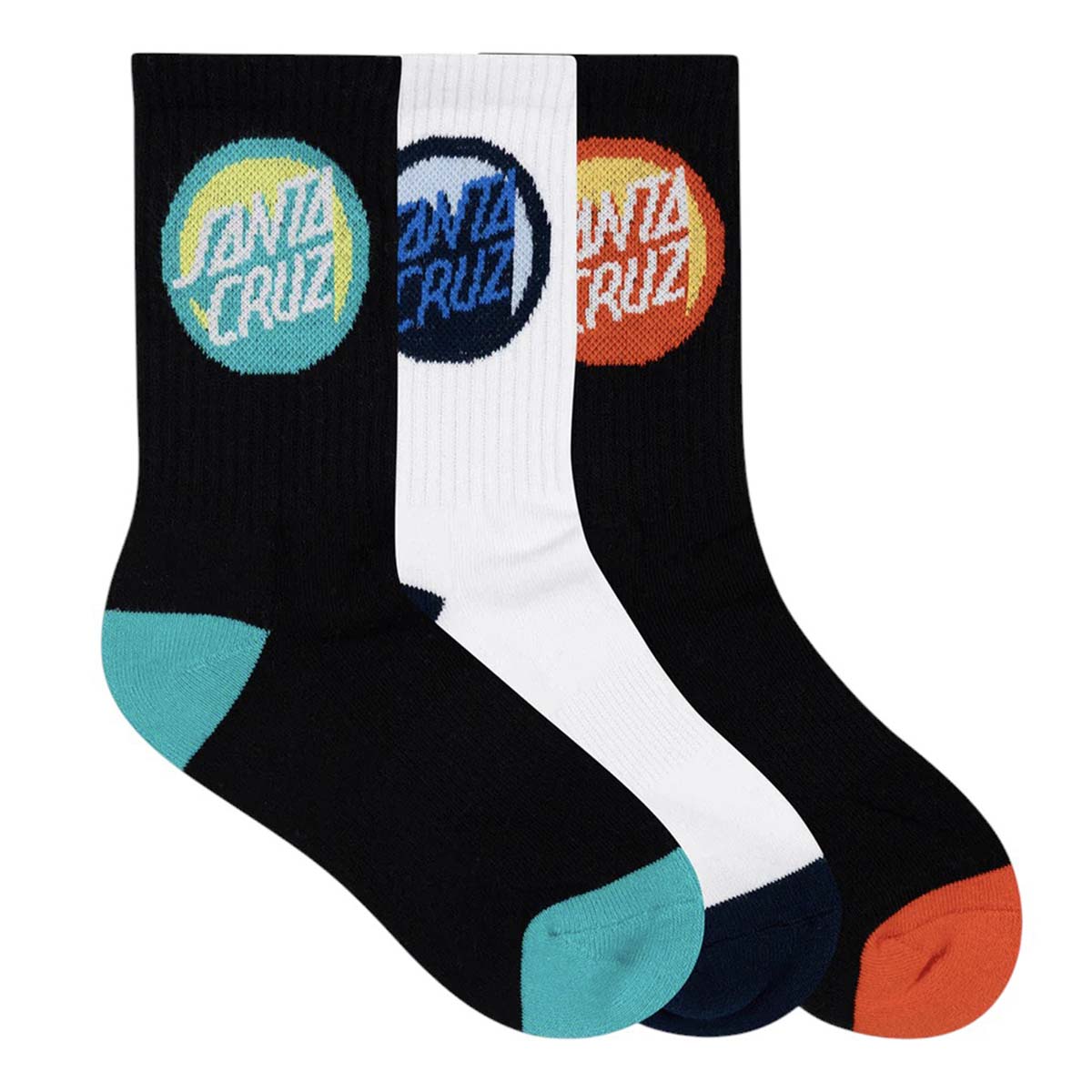Santa Cruz Bold Shadow Dot 4 Pack Youth Socks Black/White