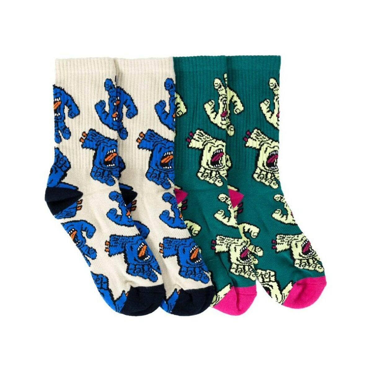 Santa Cruz - Crowded Hand Crew 2 Pack Youth Socks.