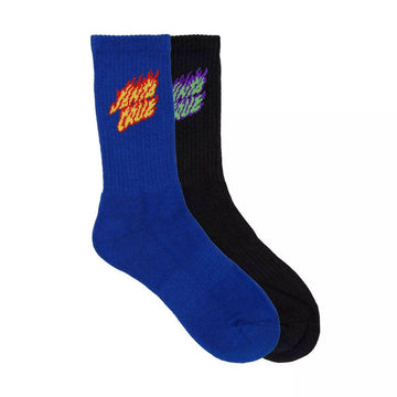 Santa Cruz - Flaming Stack 2 Pack Youth Socks Black/Dark Blue.