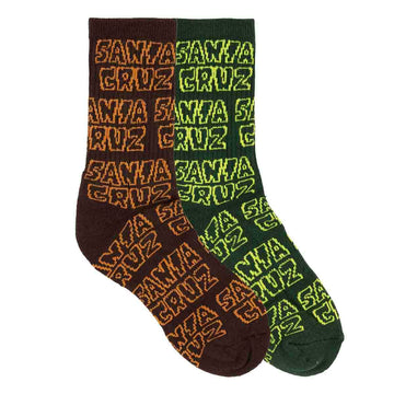 Santa Cruz Multi Cruz Stack Repeat 2 Pack Youth Socks Brown/Dark Green