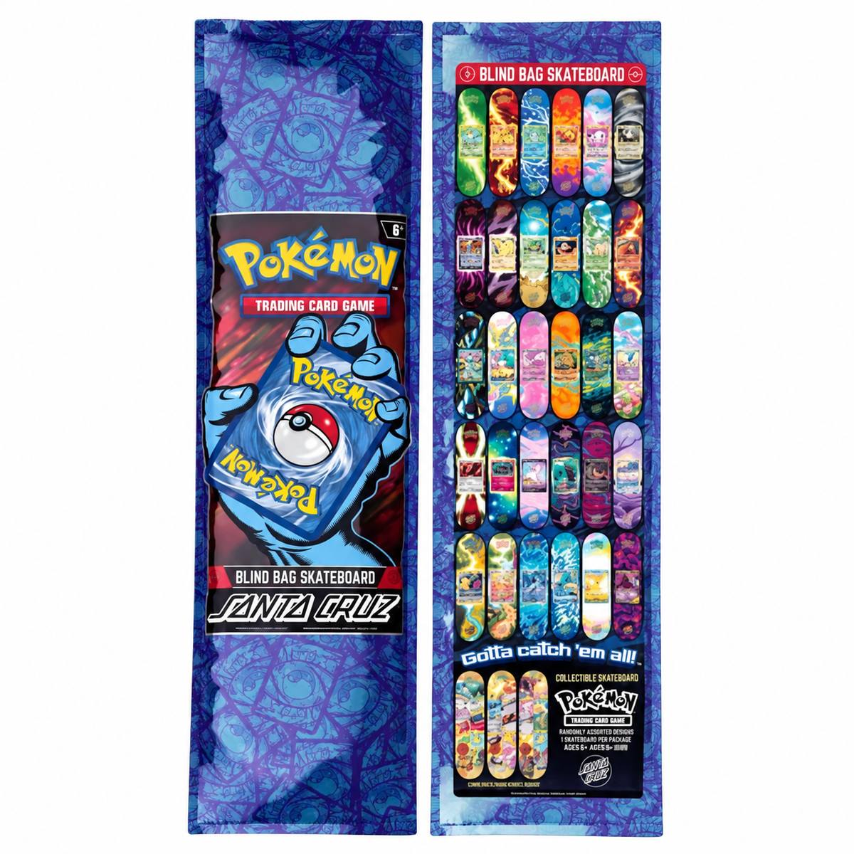 Santa Cruz Pokémon TCG 8.0 blind bag skateboard deck packaging front and back on white